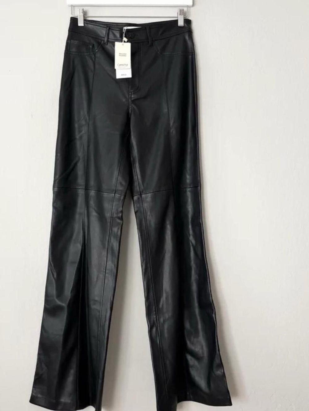 NEW Mango MNG Faux Leather Black Wide Leg Pants